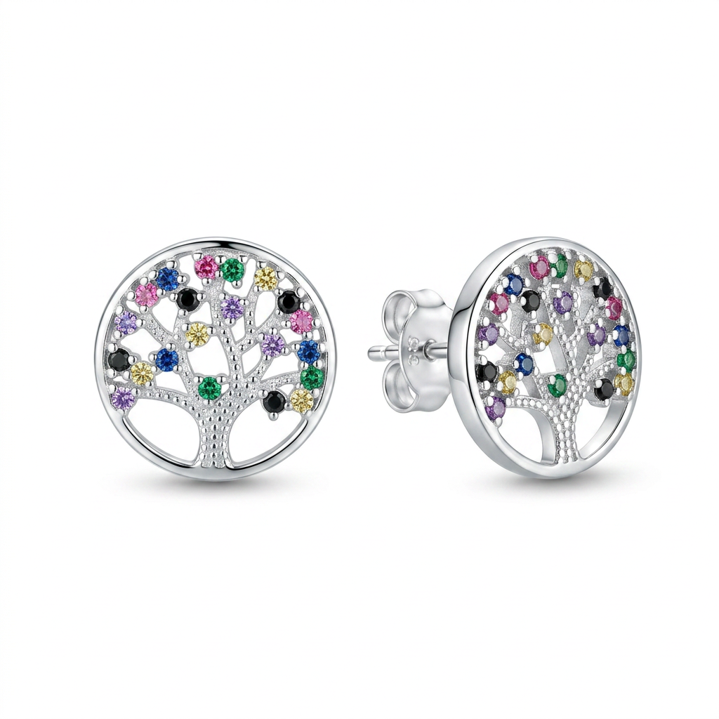 Aretes Árbol de Vida Multicolor de plata 925 con zircones de colores