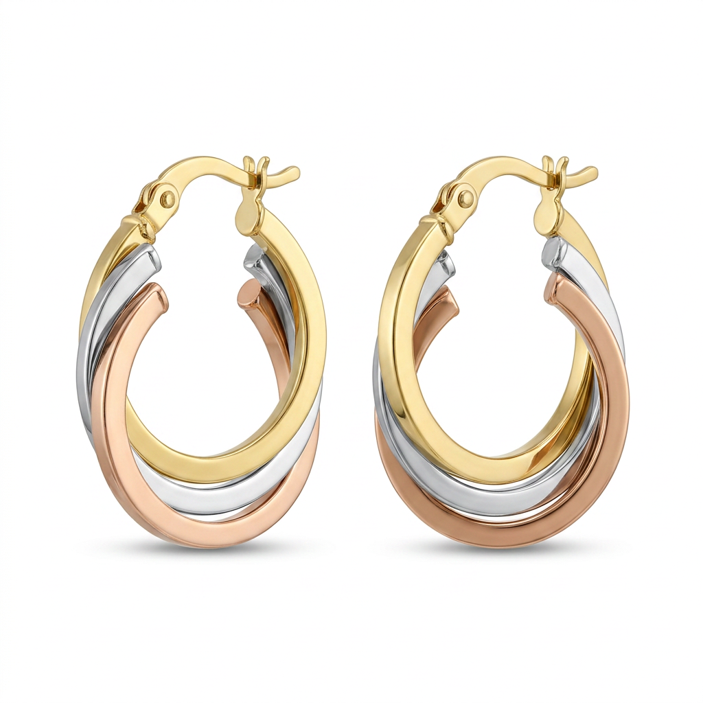 Argollas Trío Lumière de plata 925 con acabado tricolor dorado y oro rosa