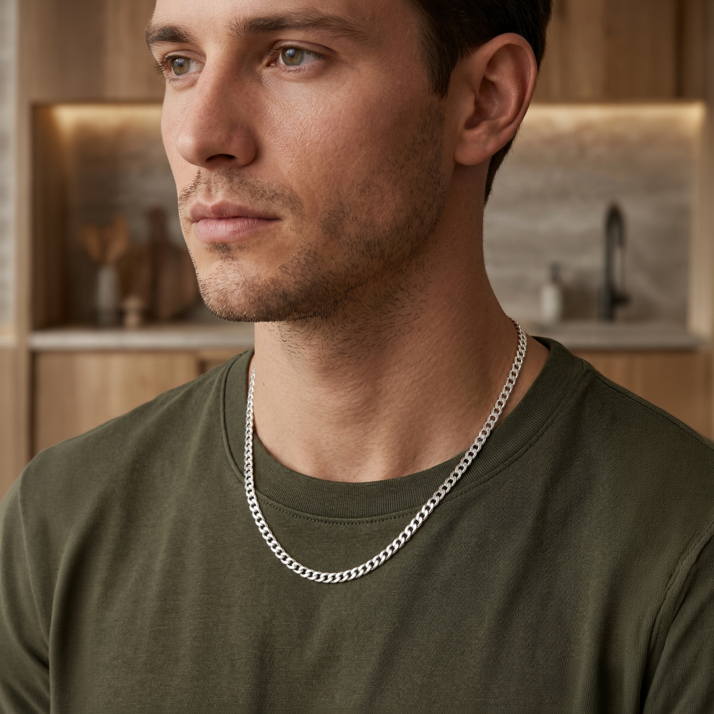 Cadena masculina de plata 925 con diseño double link