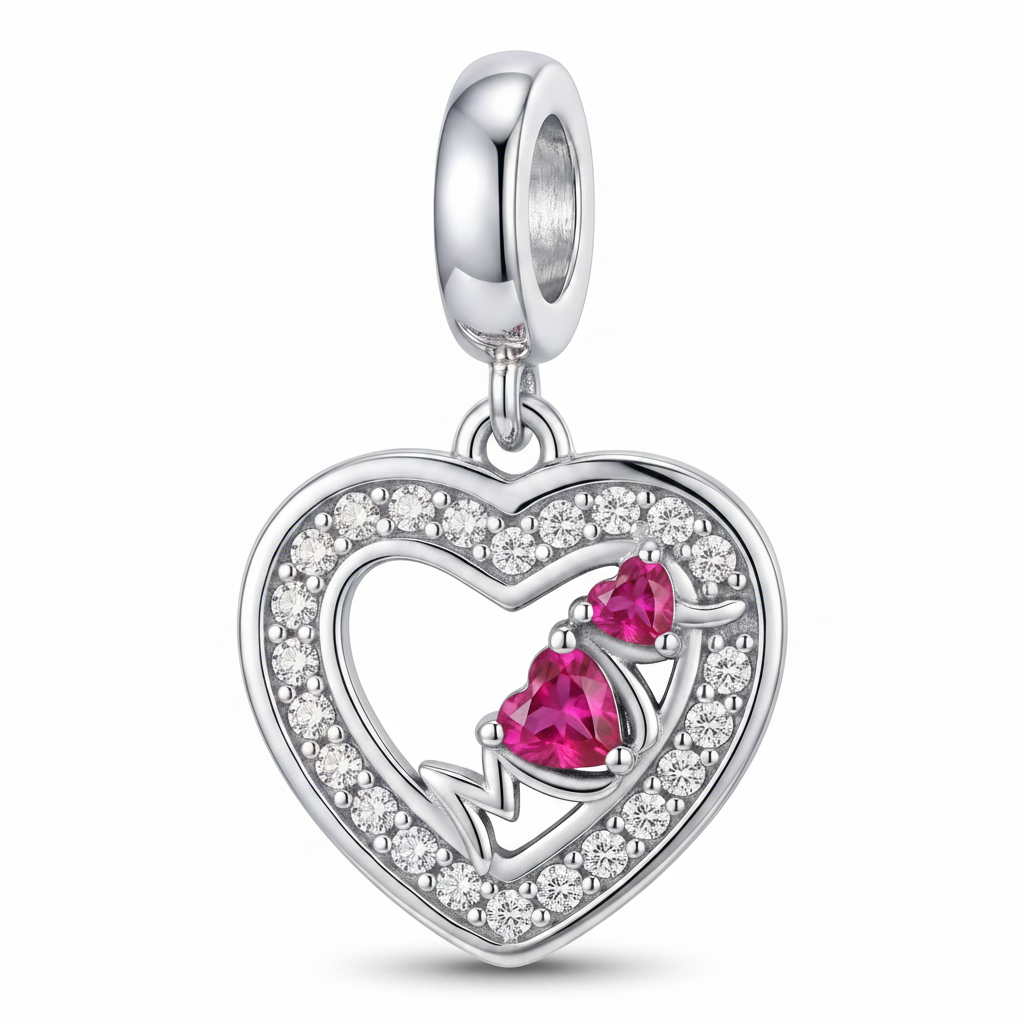 Charm Amor de Mamá en plata 925 con corazón y zircones fucsias