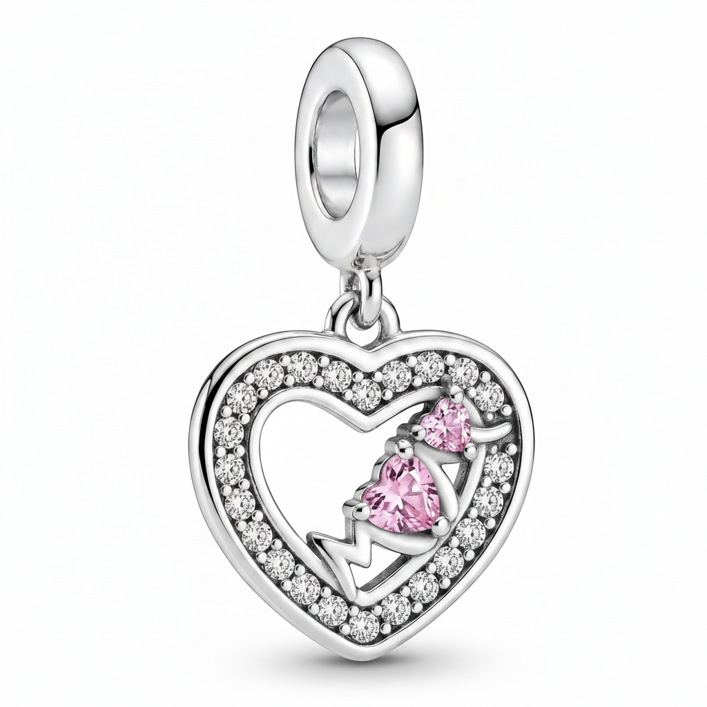 Charm Amor de Mamá en plata 925 con corazón y zircones rosados