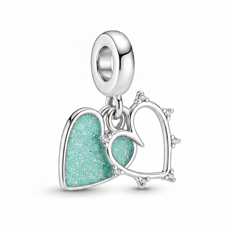 Charm Best Friends corazones aqua en plata 925 con corazón abierto y detalles brillantes