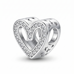 Charm corazón de luz de plata 925 con diseño abierto y detalles brillantes