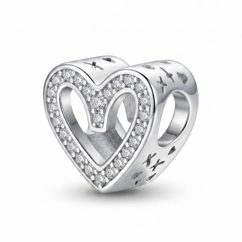 Charm corazón de luz de plata 925 con diseño abierto y detalles brillantes