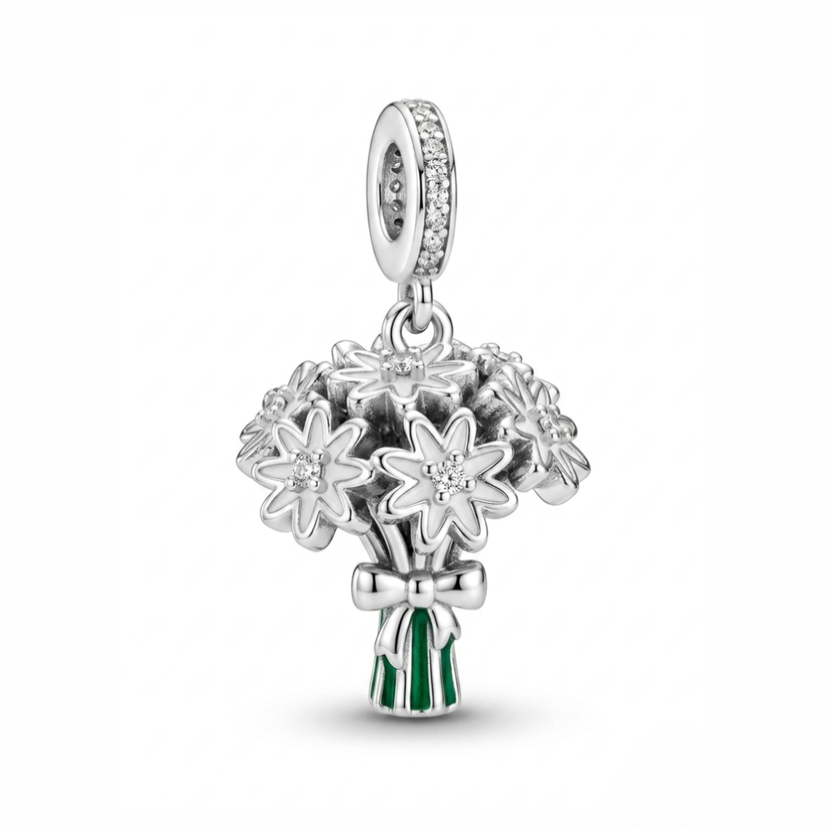 Charm Ramo de Flores Noelle de plata 925 con lazo y tallo verde