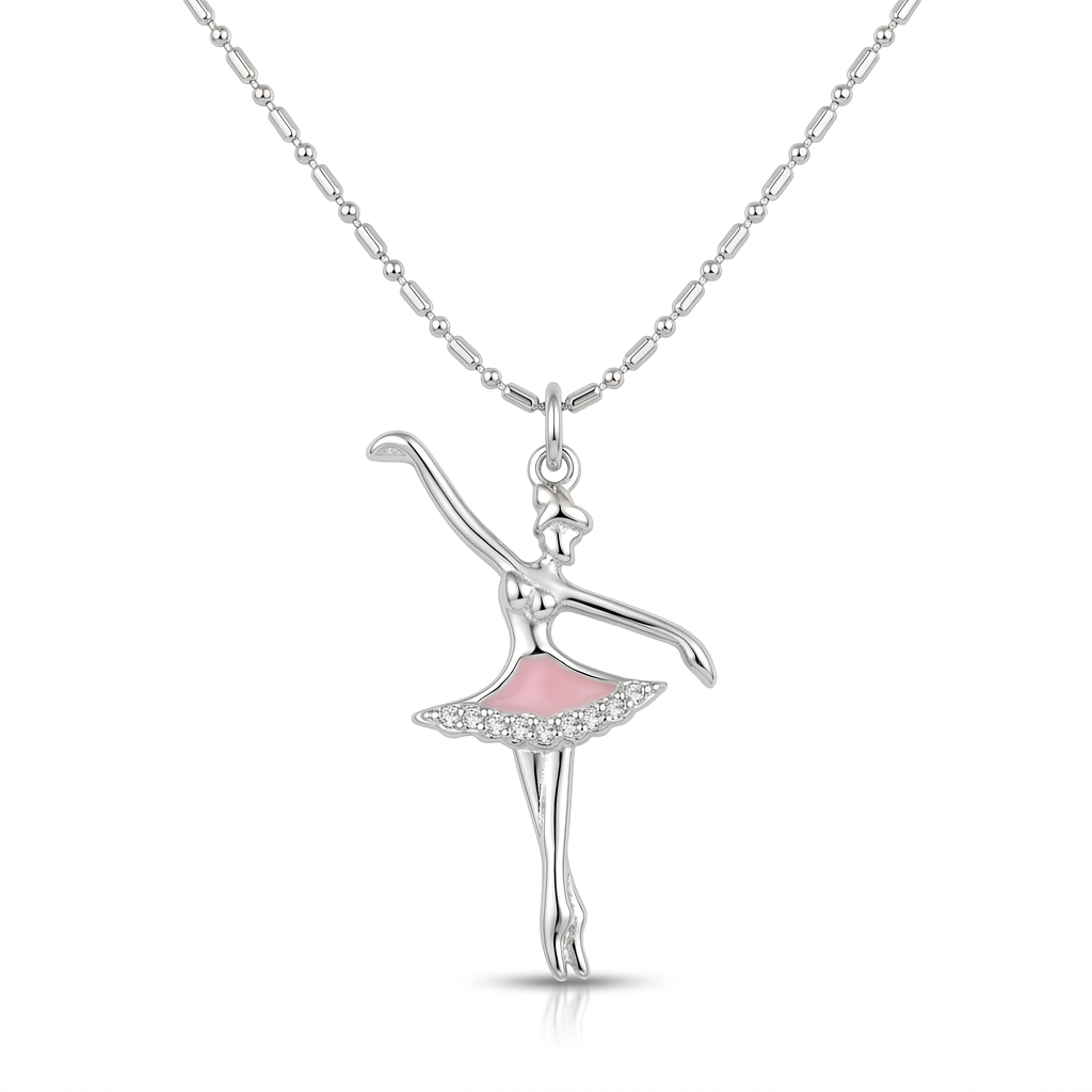 Collar Bailarina Rosé en plata 925 con dije de bailarina y detalle rosado