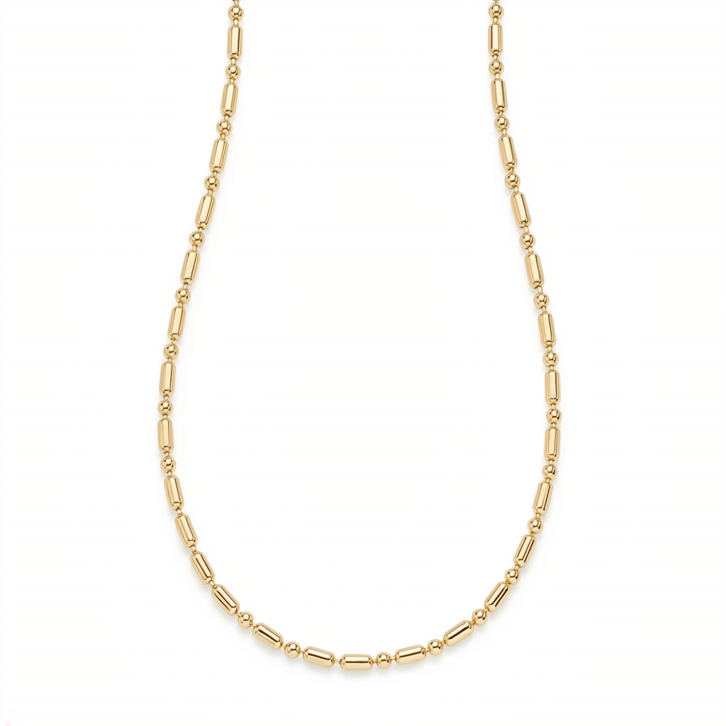 Collar cadena de bolitas y barras bañado en oro de 18k sobre plata 925