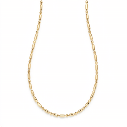 Collar cadena de bolitas y barras bañado en oro de 18k sobre plata 925