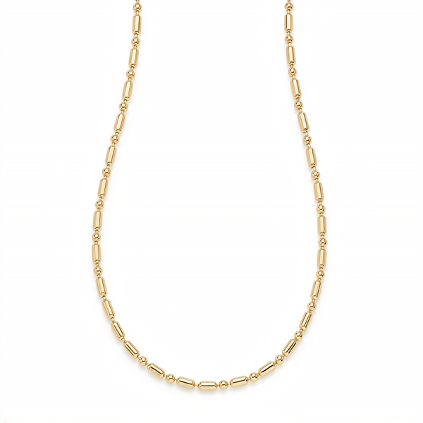 Collar cadena de bolitas y barras bañado en oro de 18k sobre plata 925
