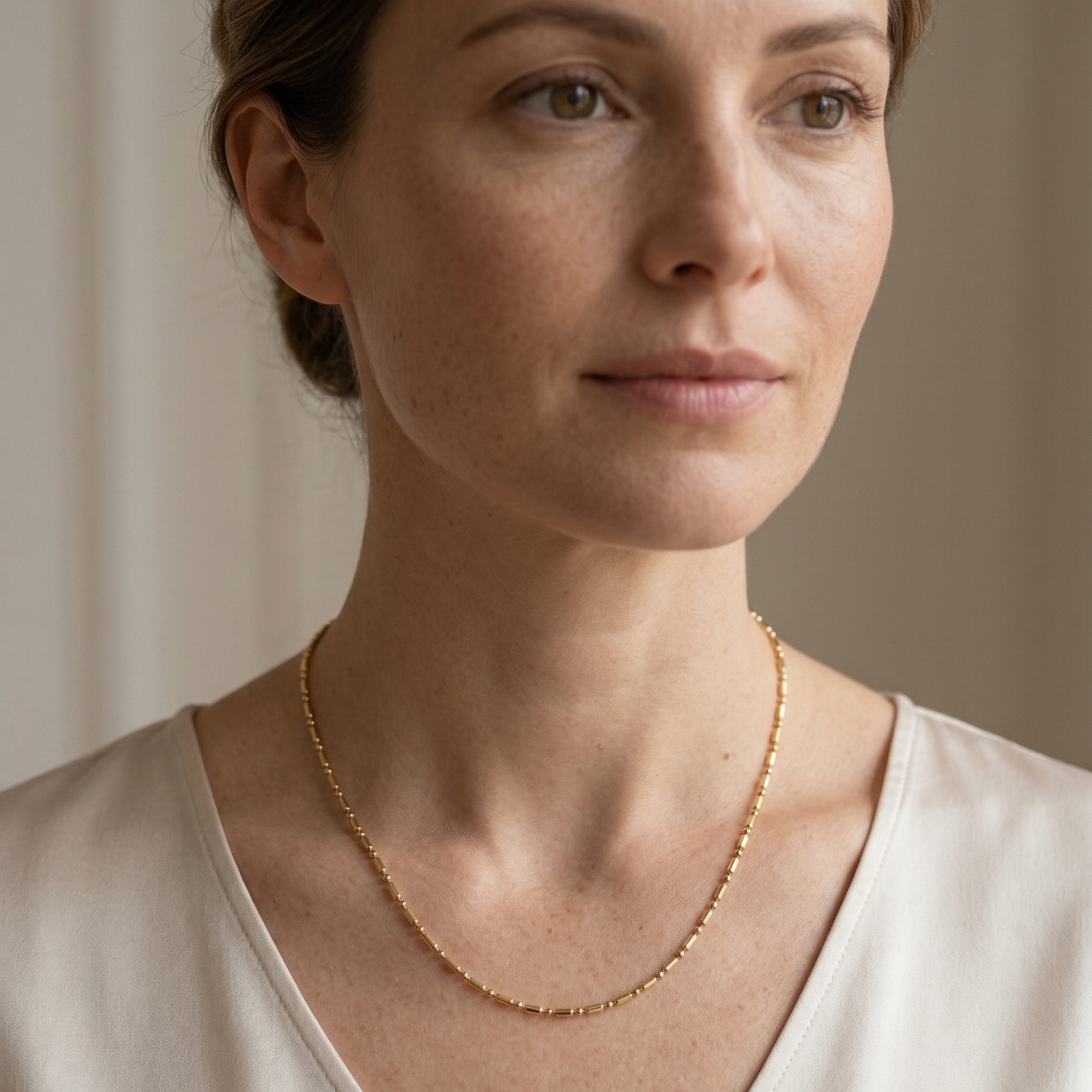 Collar delicado de 50 cm en oro 18k sobre plata 925 con cadena bead 1+1