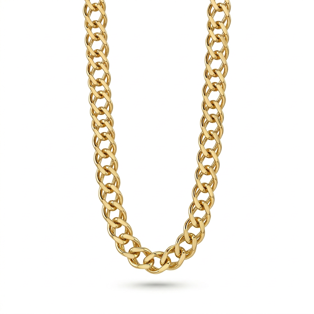 Collar cadena forte de plata 925 bañada en oro 18K con eslabones double link