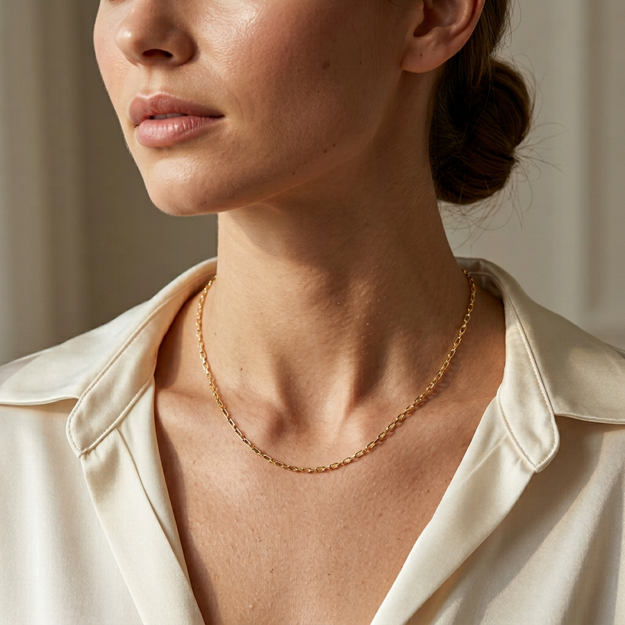 Collar minimalista tipo escalera de 45 cm en plata 925 bañada en oro de 18k