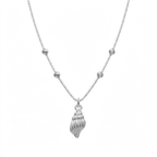 Collar de plata 925 con dije de caracola, cadena veneciana y bolitas decorativas