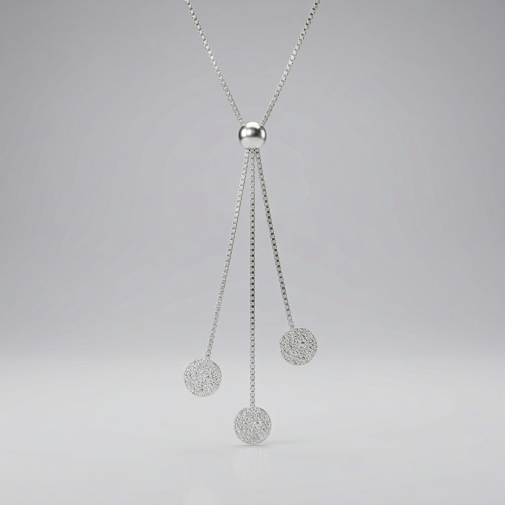 Collar cascada texturizada de plata 925 con tres dijes redondos