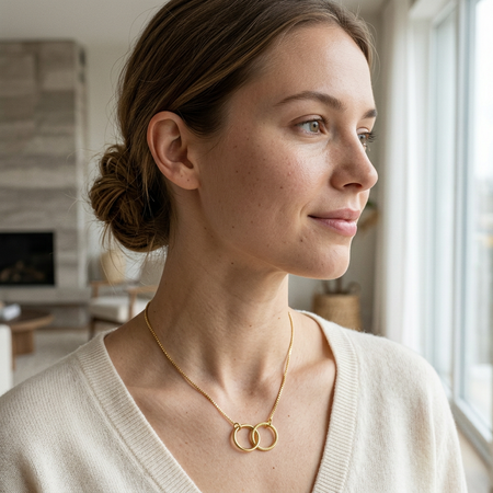 Collar elegante dorado de 45 cm con doble círculo entrelazado