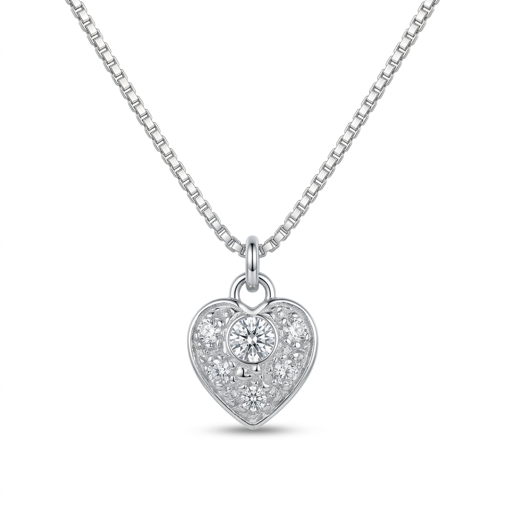 Collar Corazón Amélie de plata 925 con cadena veneciana box y dije de corazón brillante