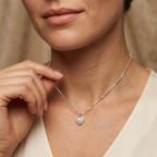Collar de plata 925 con dije de corazón de 0.9 cm sobre cuello con cadena veneciana box