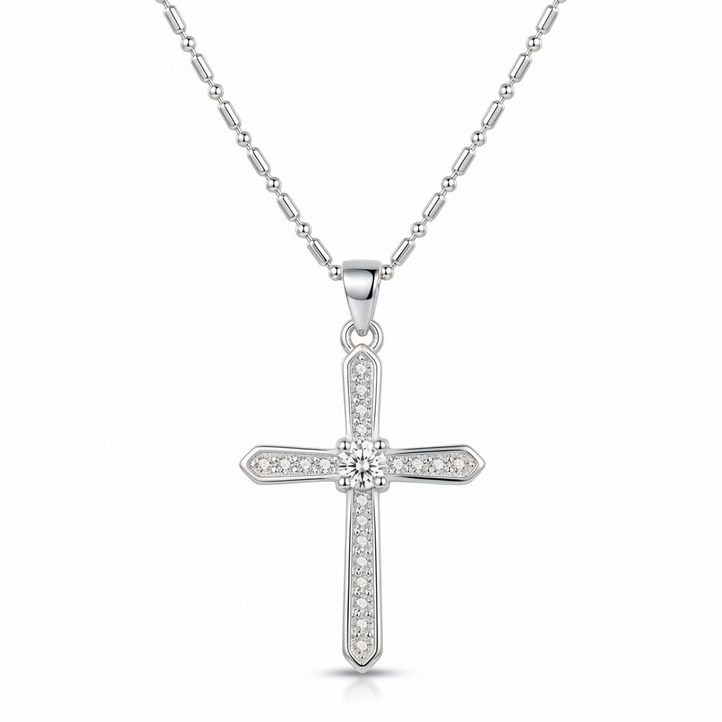 Collar Cruz Lumière en plata 925 con dije de cruz brillante y cadena punto y coma
