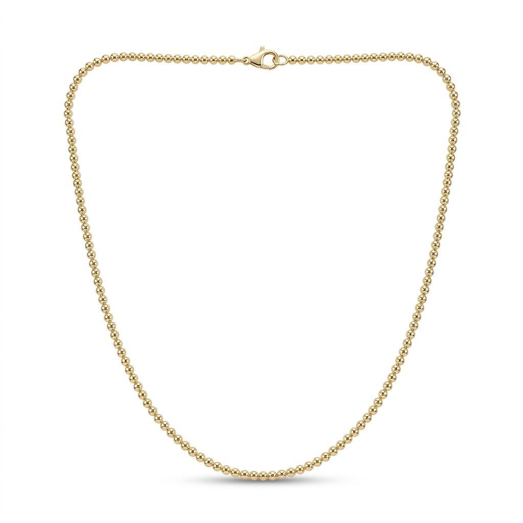 Collar Esferas Aurea de plata 925 bañada en oro 18K con bolitas de 2.5 mm