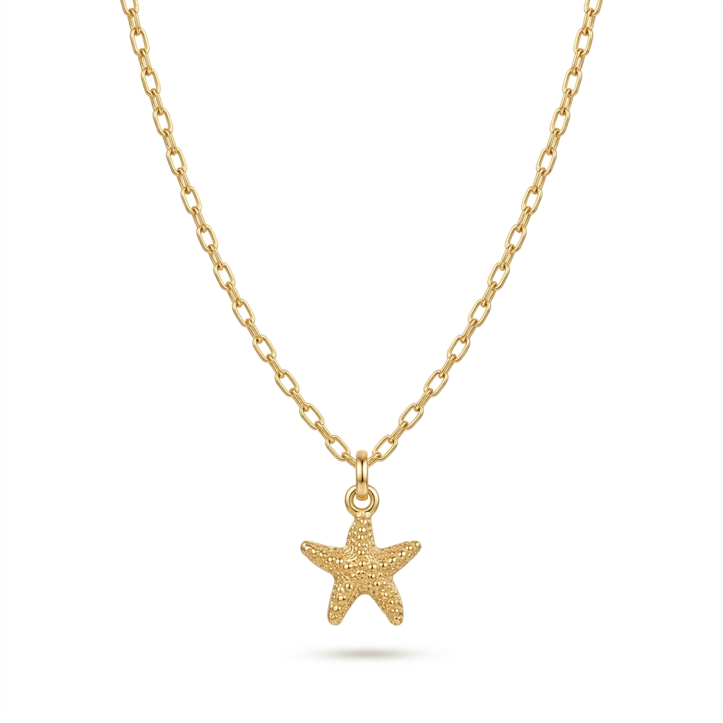 Collar Estrella Marina Nerina bañado en oro de 18K sobre plata 925 con cadena forzatina long y dije de estrella marina