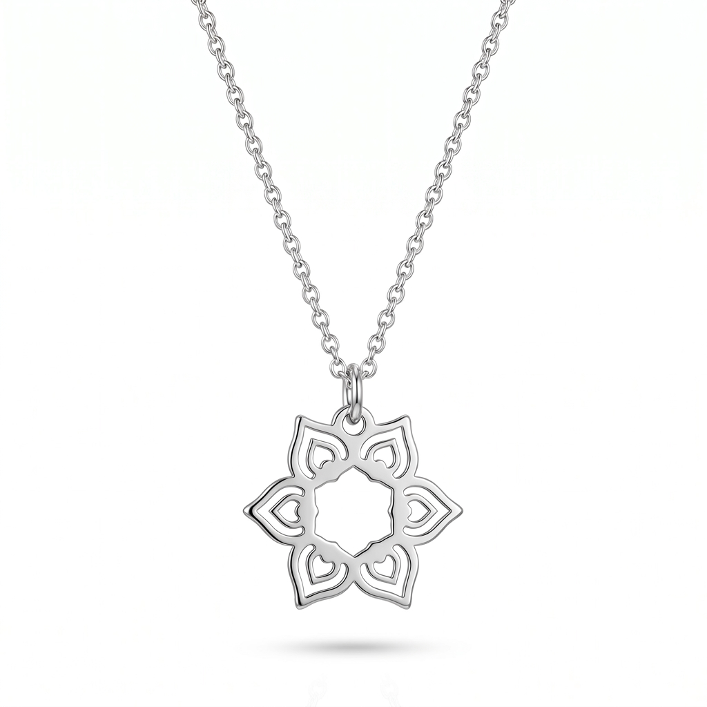 Collar flor mandala en plata 925 de 45 cm con dije calado de 1.3 cm