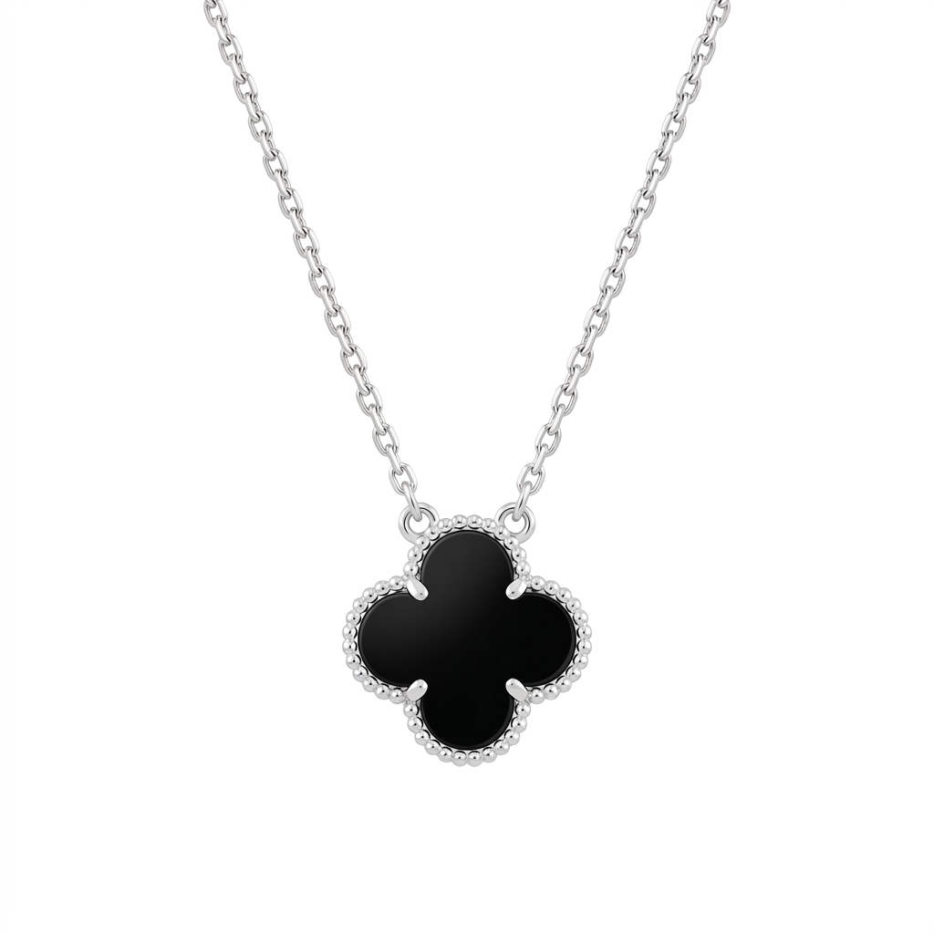 Collar Flor Noir de plata 925 con dije de flor negra de 1.5 cm