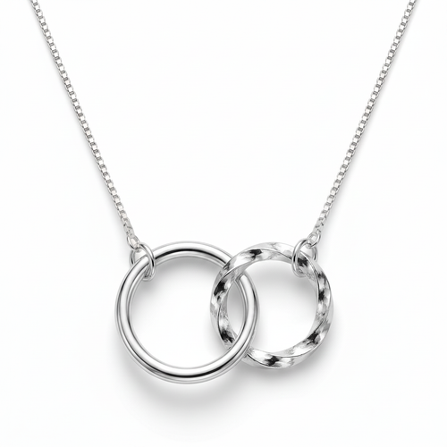 Collar Lazos Eternos en plata 925 con dos círculos enlazados y cadena veneciana box