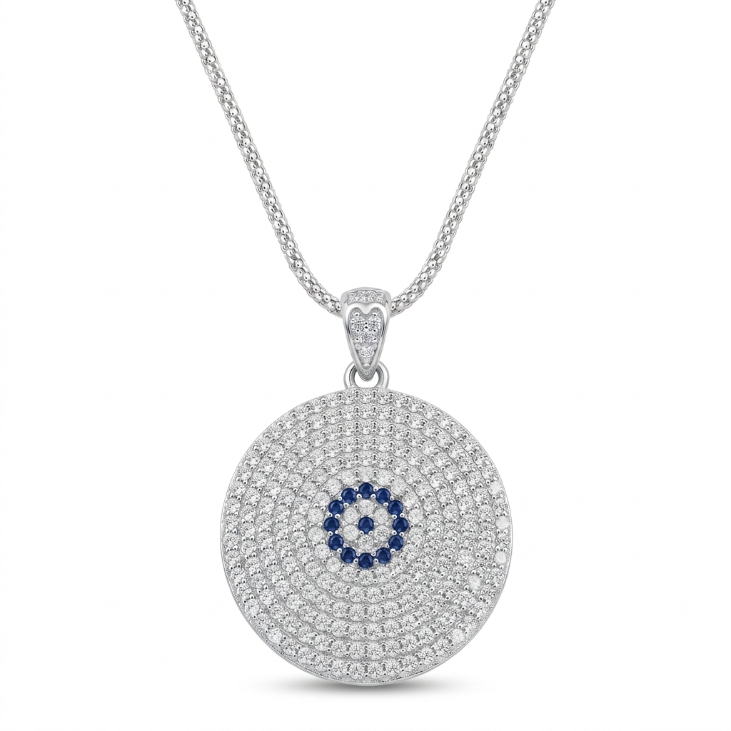 Collar Ojo Turco Nazar Lumière en plata 925 con dije circular y detalle azul