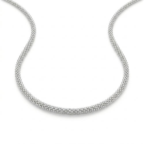 Collar popcorn clásico de plata 925 de 45 cm con cierre tipo argolla