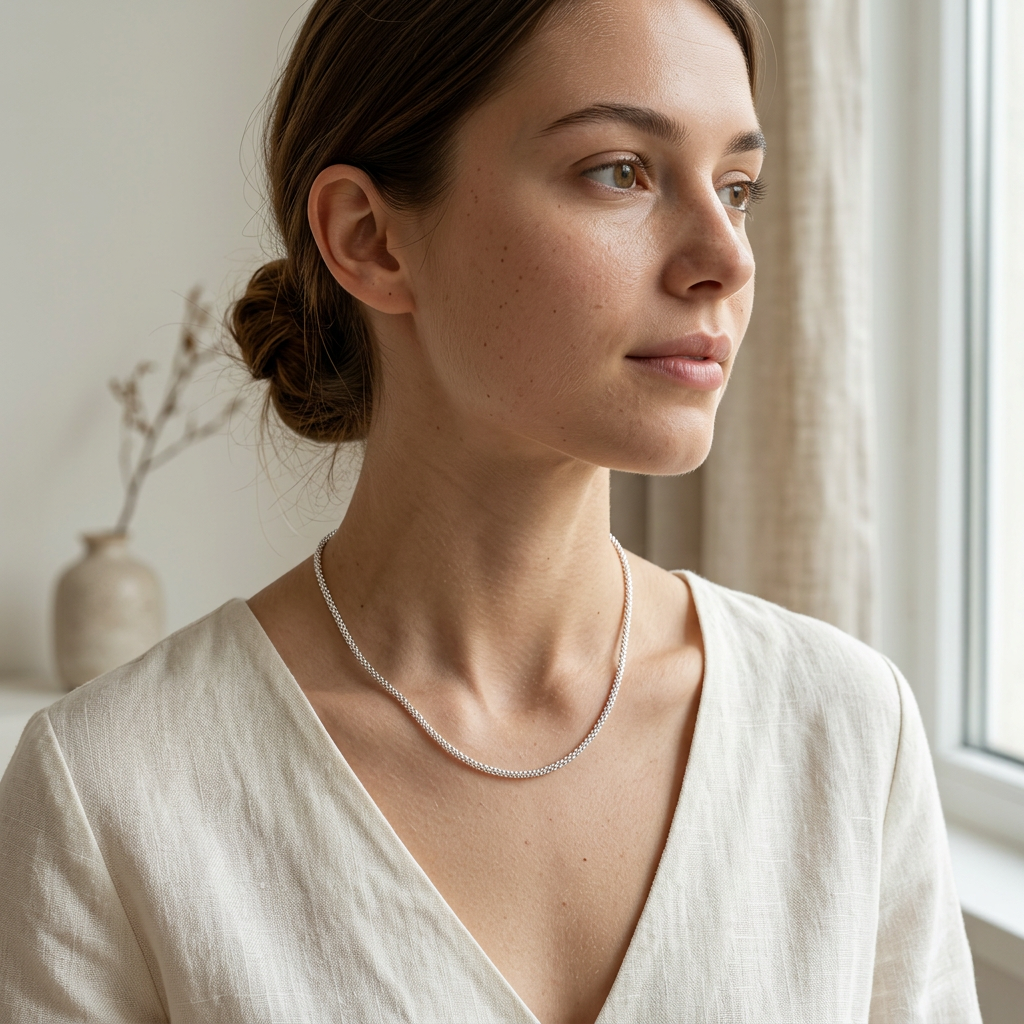 Collar elegante de plata 925 con cadena popcorn y diseño minimalista