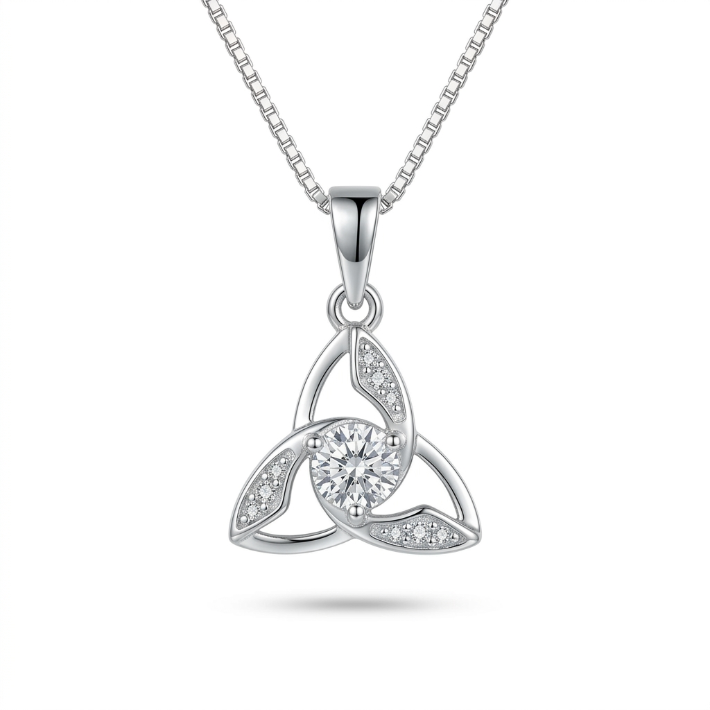 Collar Trébol Lumière de plata 925 con dije de tres hojas y zircon central