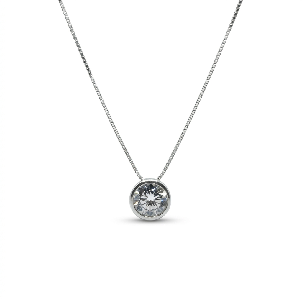 Collar zircón mini de plata 925 con dije redondo