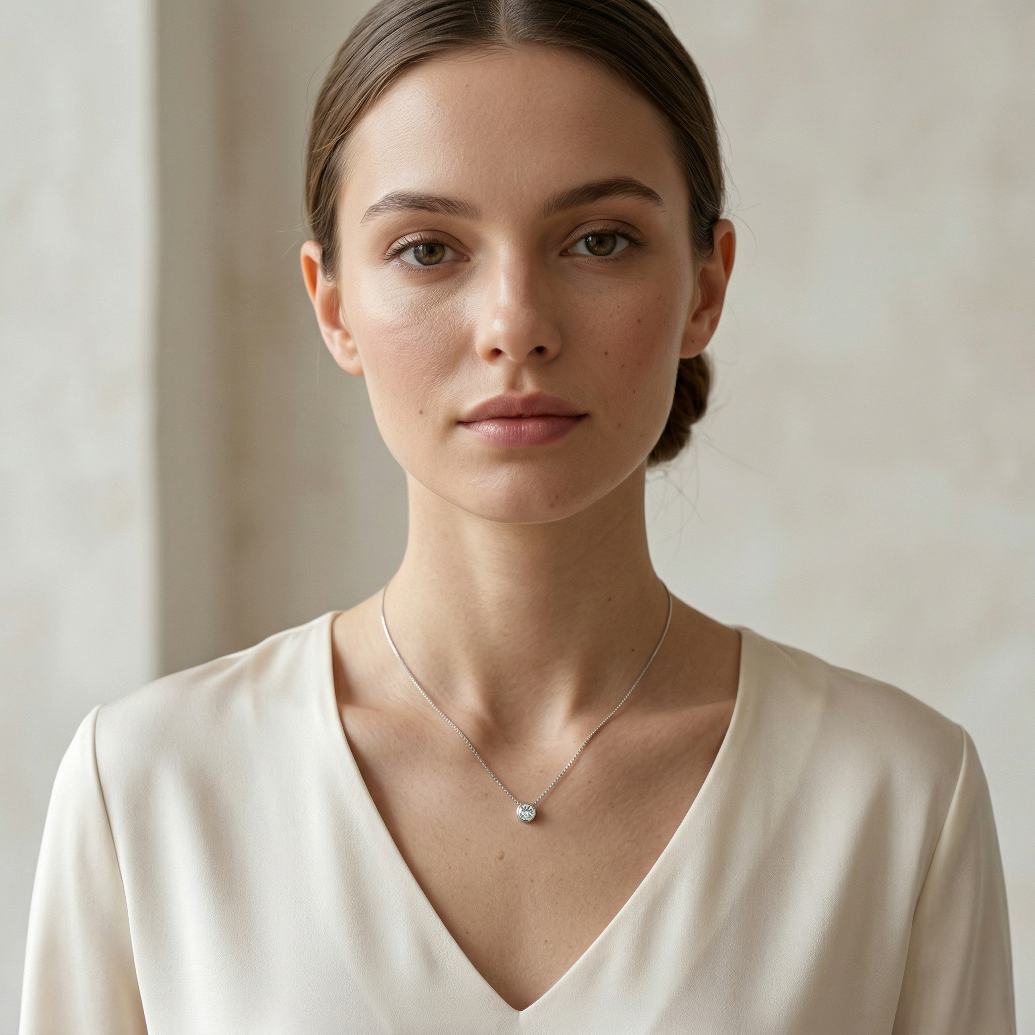 Collar zircón mini de plata 925 puesto en el cuello