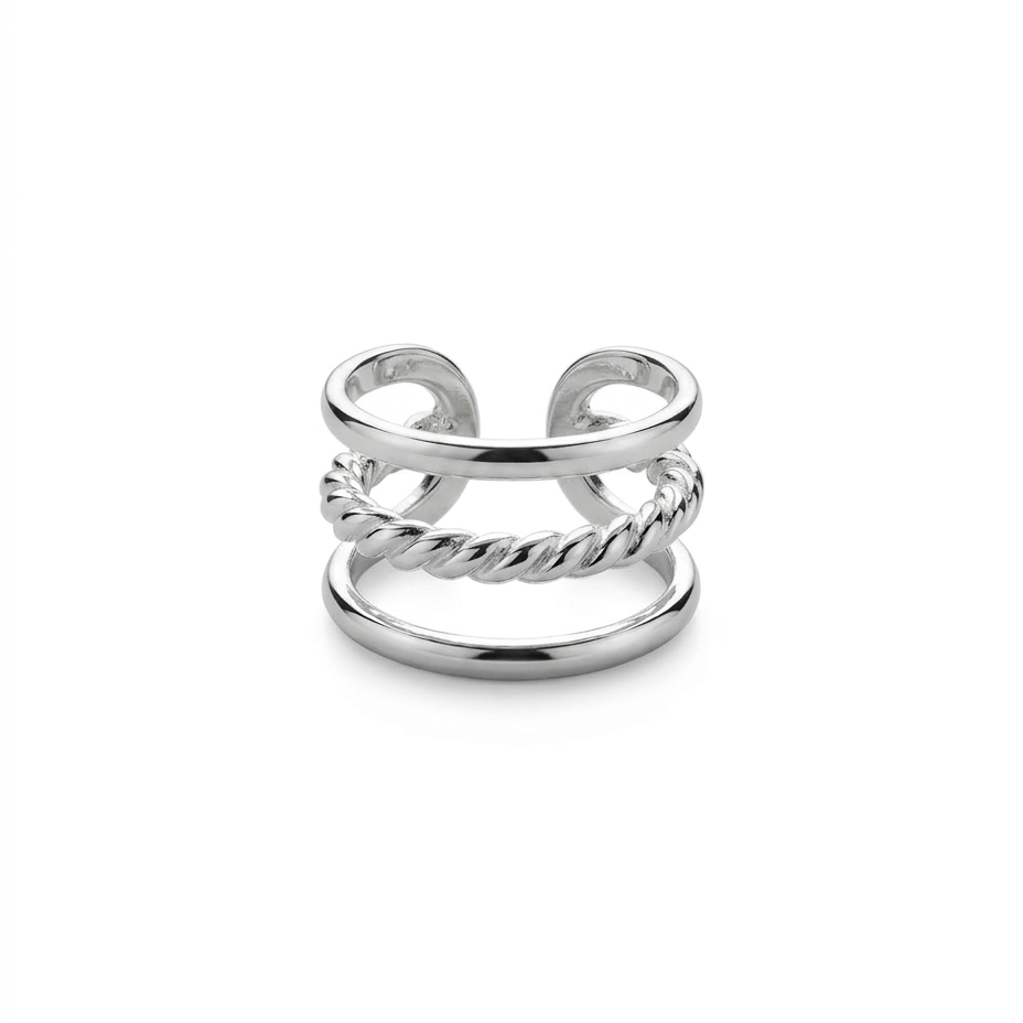 Ear cuff Trenza de plata 925 con triple línea y detalle central trenzado