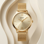 Reloj Casio LTP-E157MG-9A dorado para mujer con correa de malla de acero inoxidable