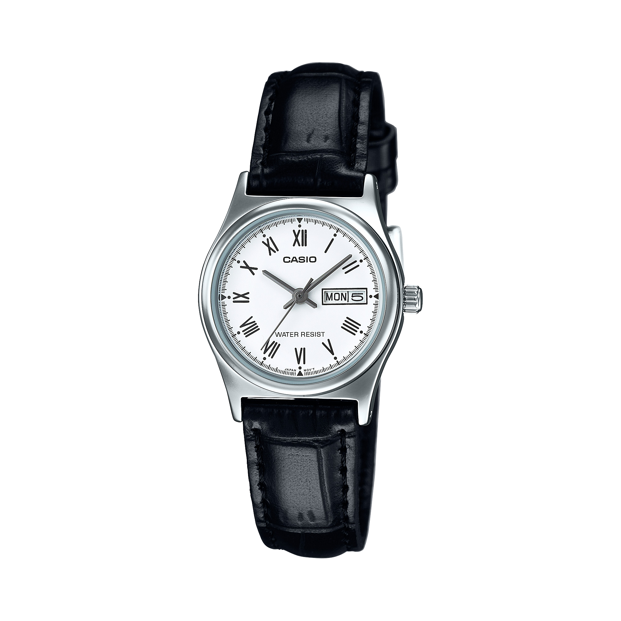 Reloj Casio LTP-V006L-7BUDF para mujer con correa negra de cuero y caja cromada