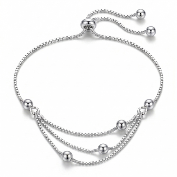 Pulsera ajustable triple cadena con esferas de plata 925