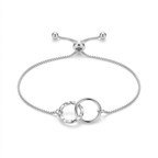 Pulsera Emilia Plateada ajustable en Plata 925 con dos aros entrelazados | Emmas