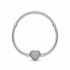 Pulsera charms corazón radiante de plata 925 con cadena tipo snake