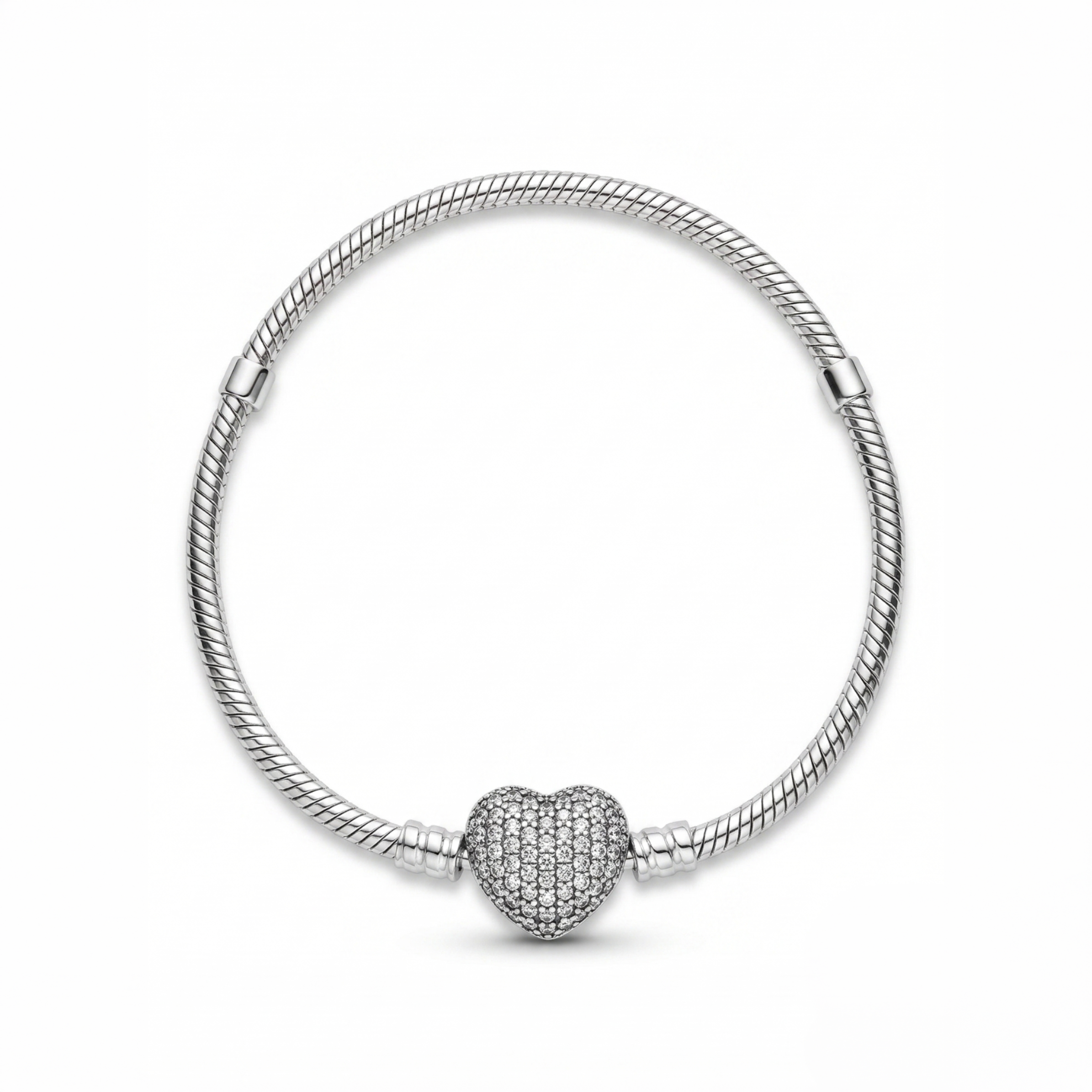 Pulsera charms corazón radiante de plata 925 con cadena tipo snake