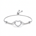 Pulsera corazón ajustable de plata 925 con diseño abierto