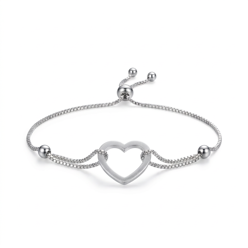 Pulsera corazón ajustable de plata 925 con diseño abierto