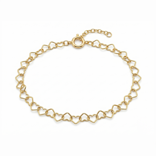 Pulsera de corazones en plata 925 bañada en oro de 18K