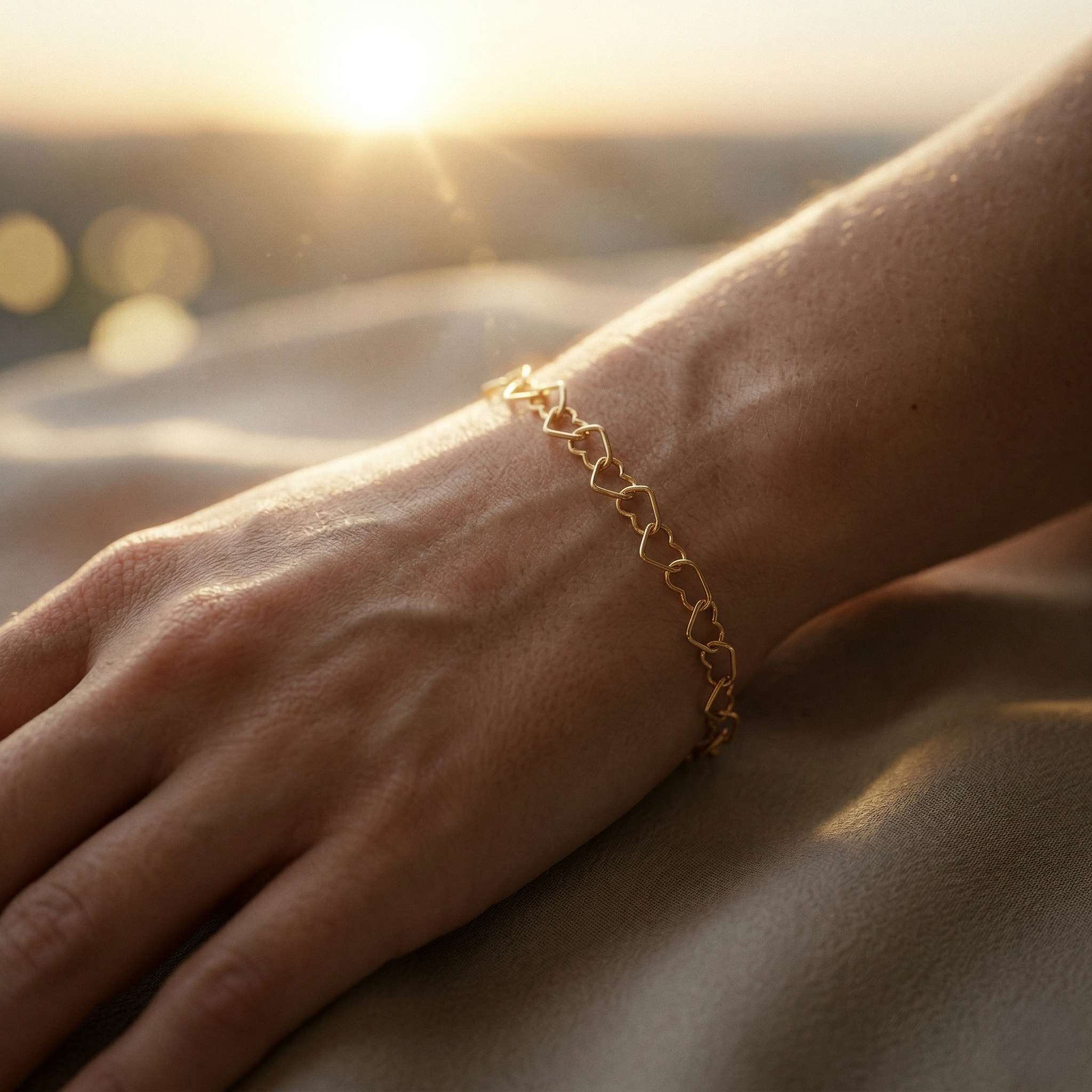 Pulsera delicada de corazones bañada en oro de 18K