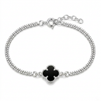 Pulsera Flor Noire de plata 925 con detalle floral negro y diseño fino