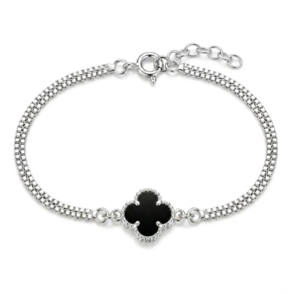 Pulsera Flor Noire de plata 925 con detalle floral negro y diseño fino
