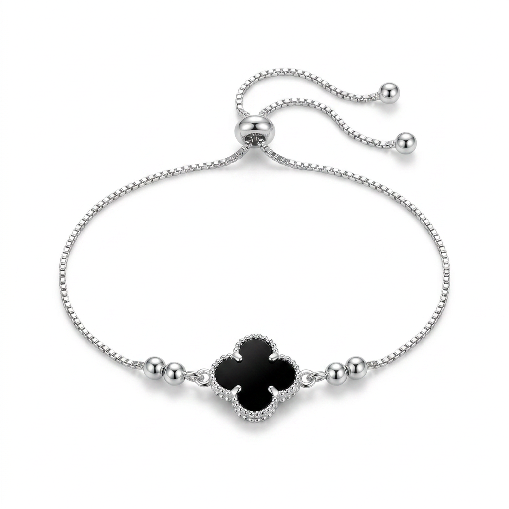 Pulsera Flor Noire ajustable de plata 925 con dije de flor negro