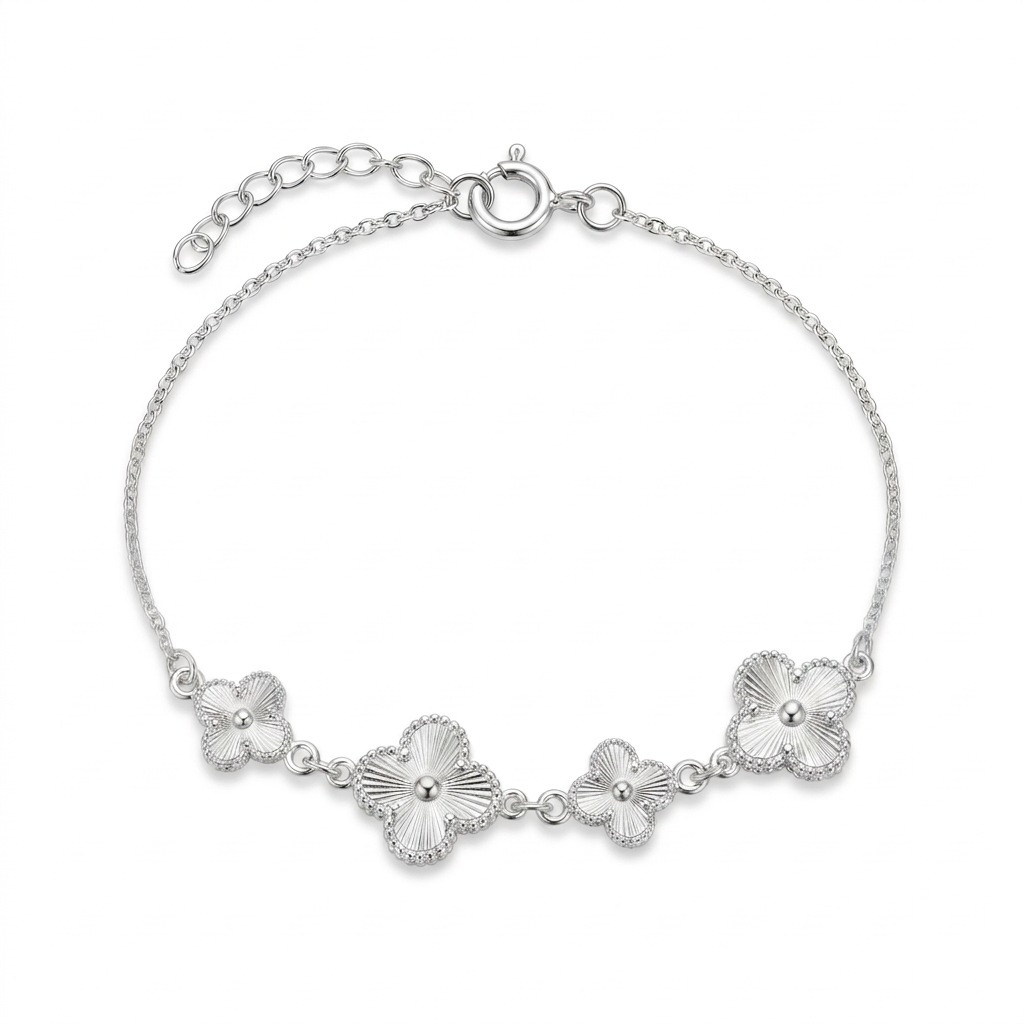 Pulsera Jardín Isadora de plata 925 con cuatro flores texturizadas