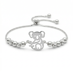 Pulsera de plata 925 con dije de koala y bolitas lisas y texturizadas
