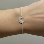 Pulsera de plata 925 con dije de luna creciente texturizada
